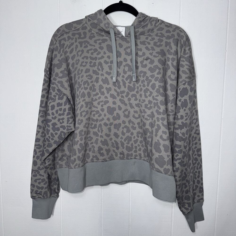 Nike Women’s Leopard Print Crop Hoodie Sweatshirt Gray Size Medium